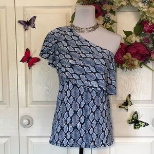 Michael Kors Snake One Shoulder Ruffle Top
